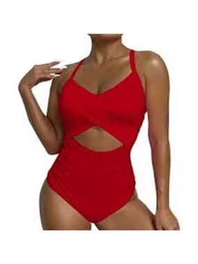 Women's Back-tie Knot Belly Control Swimsuit Size L Red